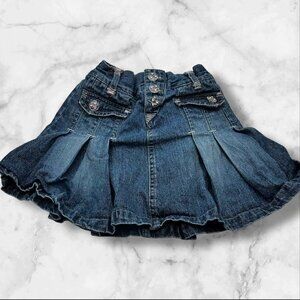 Just A Girl Toddler Denim Skirt 4T With Pleats & Pink Rhinestone Button Details